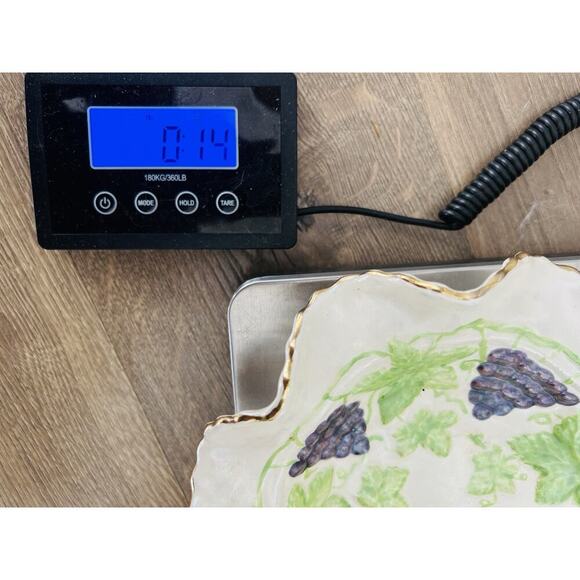 Majolica Ceramic Hand Painted Candy Dish Bowl Grape Design Gold Trim Signed JLM - Picture 15 of 16